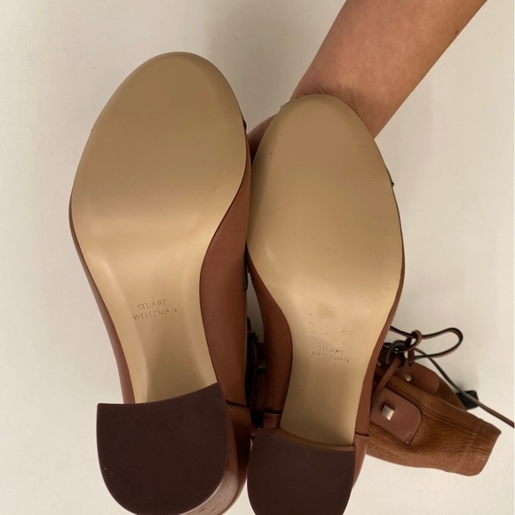 Stuart Weitzman || Veruka Leather Combat Sock Bootie Heeled Mauve Pink 9.5 - Picture 8 of 11